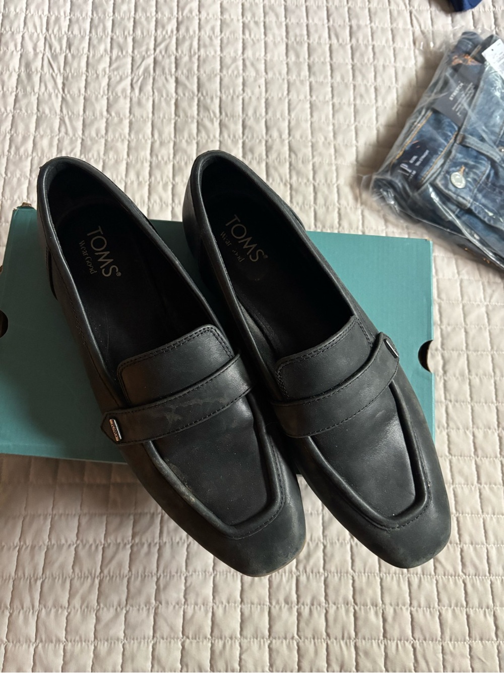 Toms Black Leather Loafers